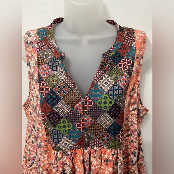 Umgee Womens Floral Patchwork Print Sleeveless Tunic Dress Pockets Size Medium - Picture 2 of 4